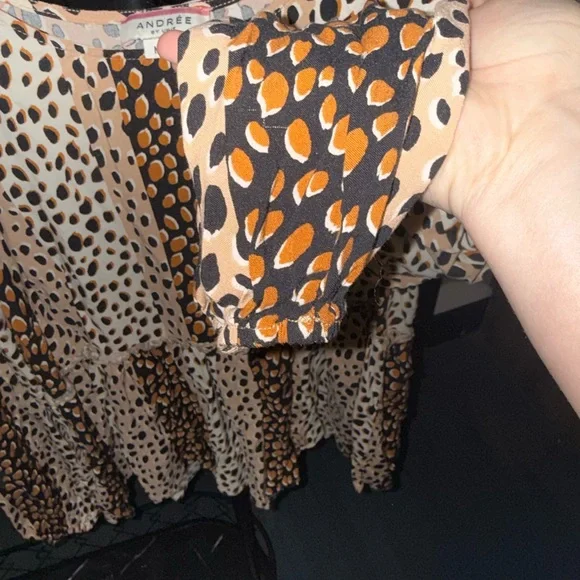 ANDREE BY UNIT - Beige and Orange Printed Peplum Blouse - Picture 5 of 6